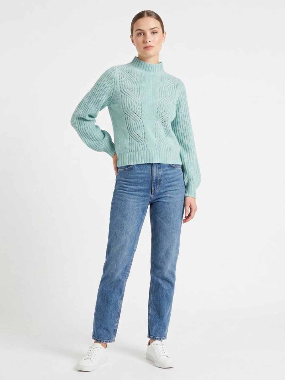 *Joe Fresh Mint Green Open-Knit Mock Neck Sweater